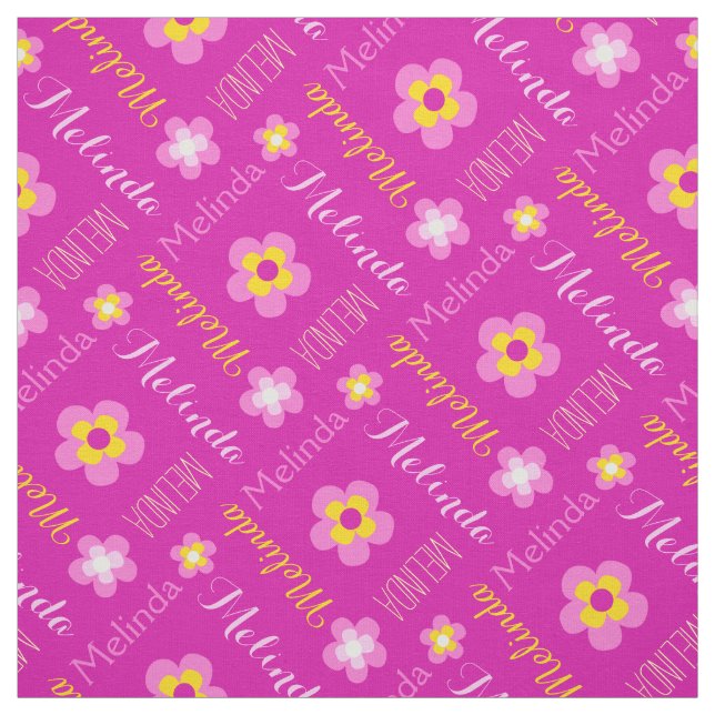Flower personalised name melinda pink text fabric (Swatch)