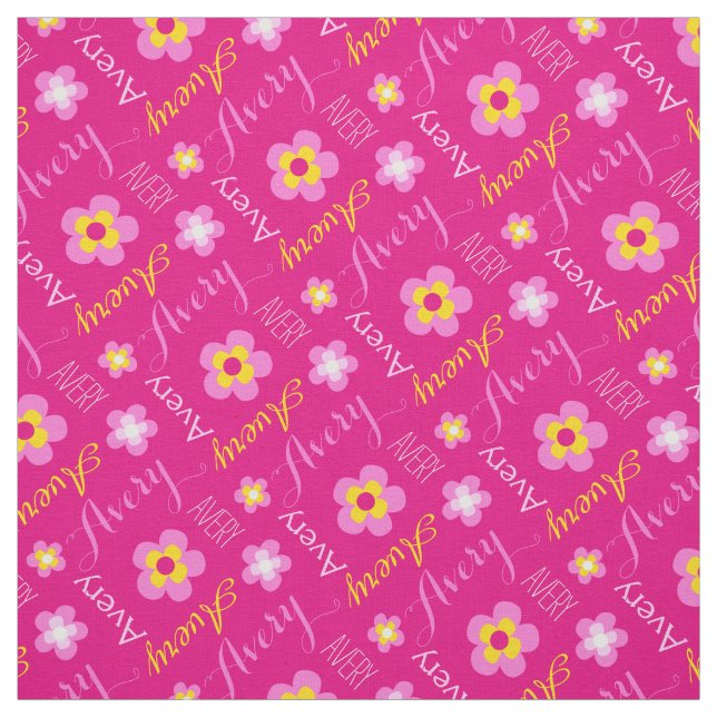 Flower personalised name pink typographic fabric (Swatch)