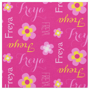 Flower personalised name pink typographic fabric