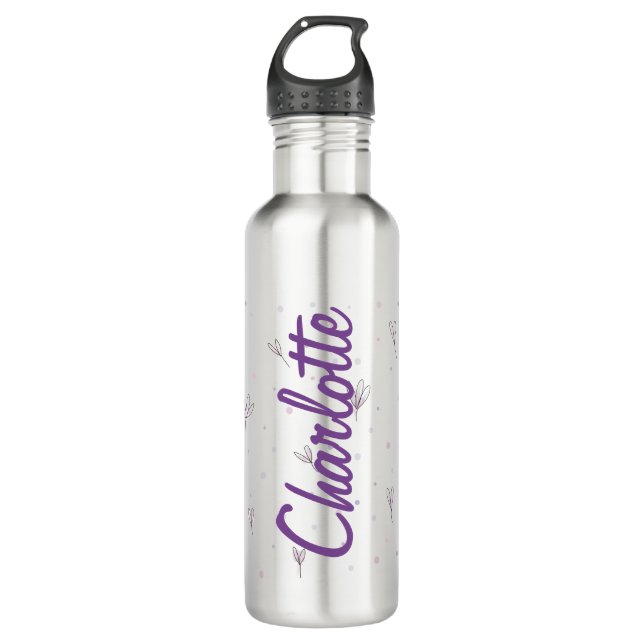 Flower Personalised Name Template Stainless Bottle (Front)