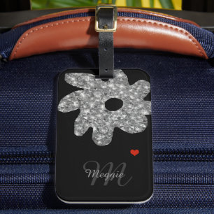 flower - personalized black luggage tag
