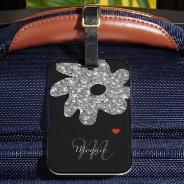 flower - personalized black luggage tag (Front Insitu 2)