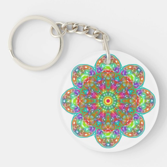 Flower Petal Mandala Boho Key Ring (Front)