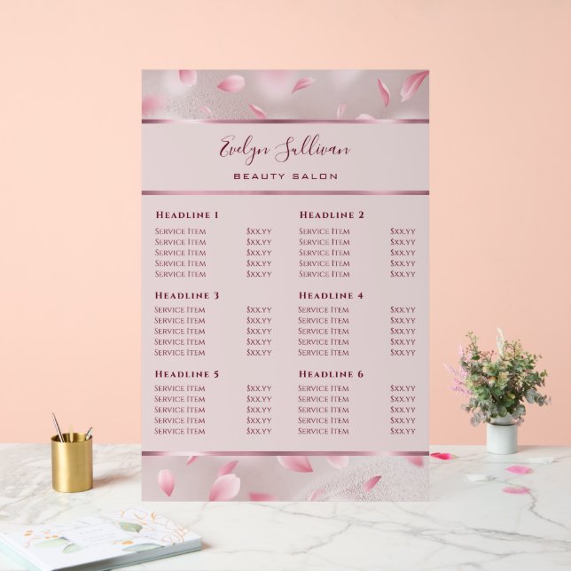 Flower Petals Faux Foil Price List Acrylic Sign (Wedding)