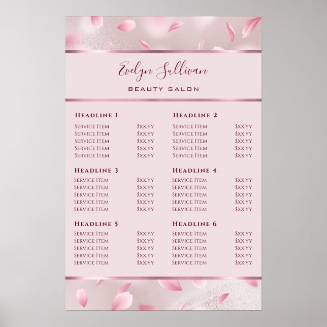 Flower Petals Faux Foil Price List Poster (Front)