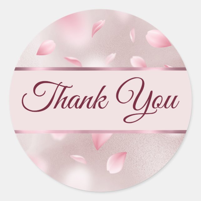 Flower Petals Faux Foil Thank you Classic Round Sticker (Front)