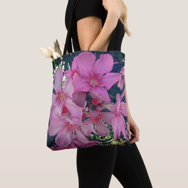 Flower Photo Bright Pink Oleander Blooms Floral Tote Bag (Close Up)