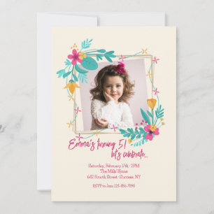 Flower Photo Frame for Girls Invitation