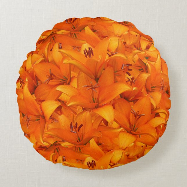 Flower Photo Orange Garden Lilies Round Cushion (Front)