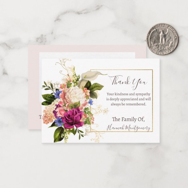 Flower Photo Sympathy Funeral Card (Front/Back In Situ)
