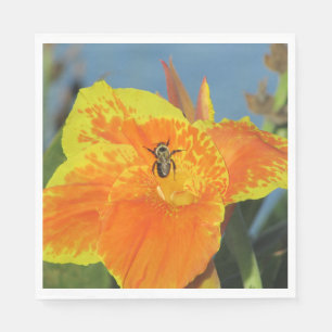 Flower Photo with Bee Canna Lily Garden Party Napkin