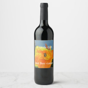 Flower Photo with Bee Orange Yellow Canna Lily Wine Label