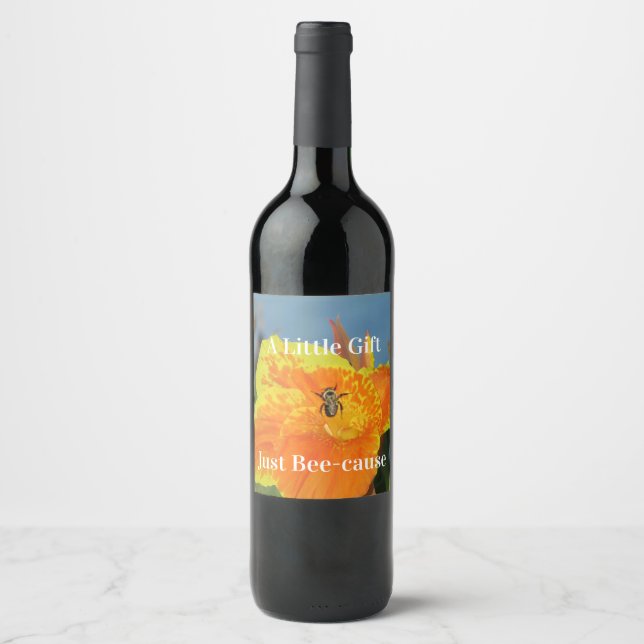 Flower Photo with Bee Orange Yellow Canna Lily Wine Label (Front)