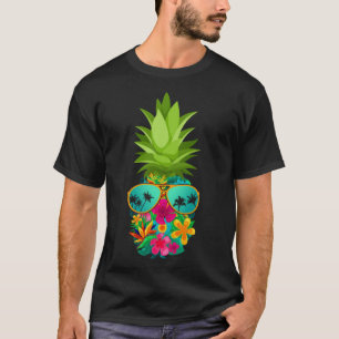 Flower Pineapple With Sunglasses Hawaiian Floral P T-Shirt