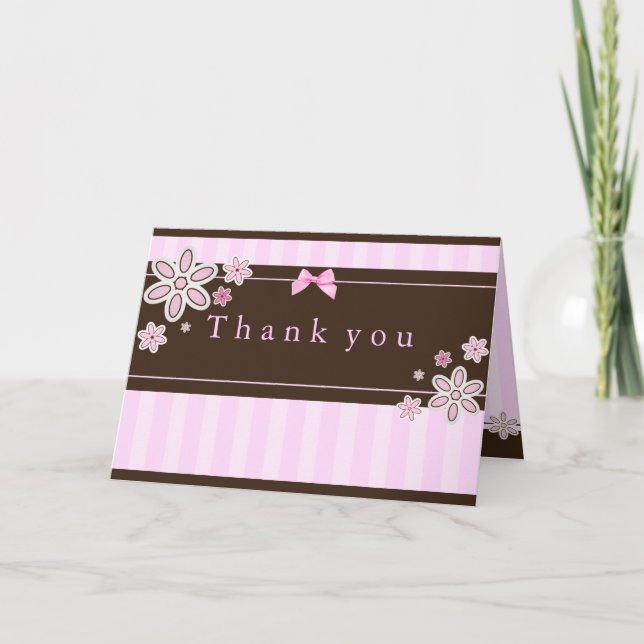 Flower Pink & Brown Thank You Card (Front)