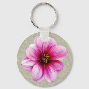 Flower Pink Dahlia Photo Key Ring