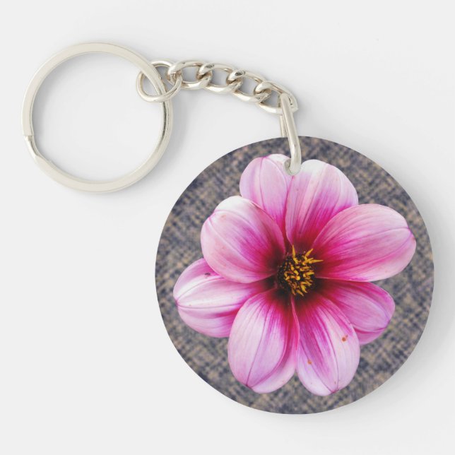 Flower Pink Dahlia Photo Key Ring (Front)