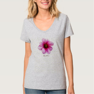 Flower Pink Dahlia with Text all Colours T-Shirt