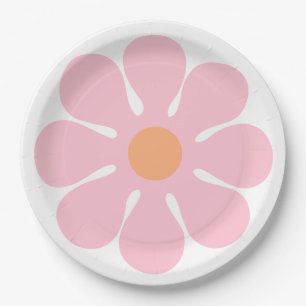 Flower Pink Groovy Birthday Retro Party  Paper Plate