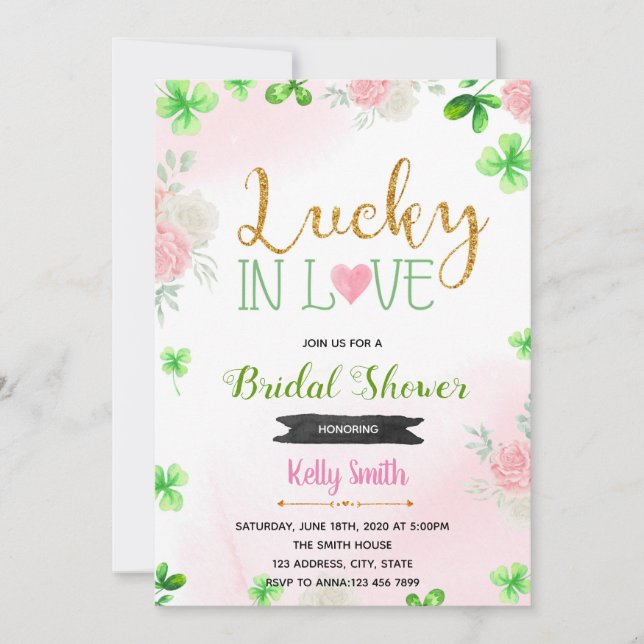 Flower pink lucky in love invitation (Front)