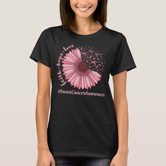 Flower Pink Ribbon Breast Cancer Awareness Women's T-Shirt (Front)