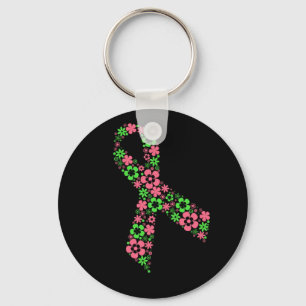 flower pink ribbon keychain - black