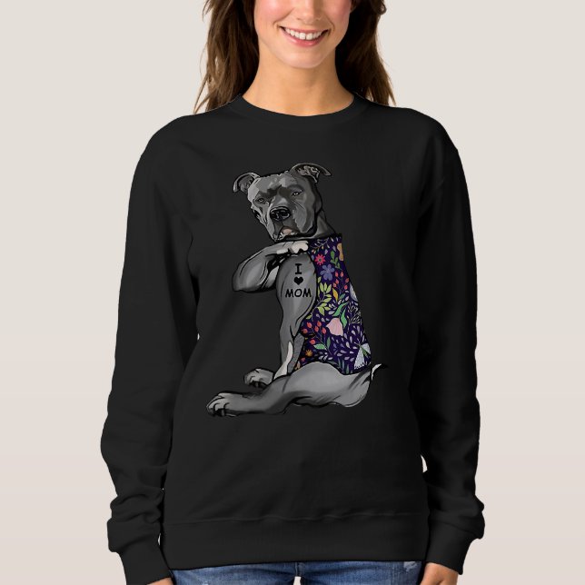 Flower Pitbull I Love Mum Pitbull Sweatshirt (Front)