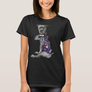 Flower Pitbull I Love Mum Pitbull Tattoo Mother's  T-Shirt