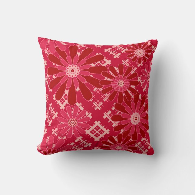 Flower plaid , floral , plaid , red , red , rustic cushion (Front)