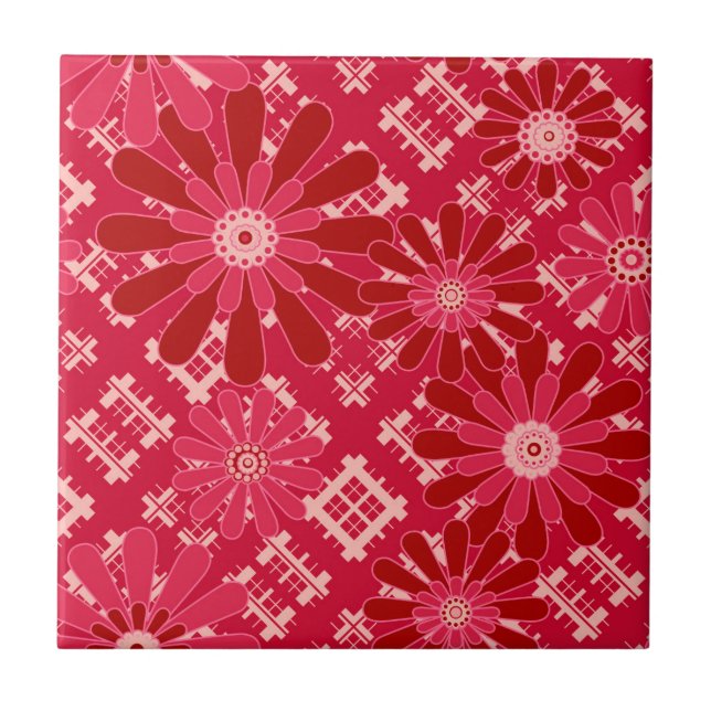 Flower plaid , floral , plaid , red , red , rustic tile (Front)