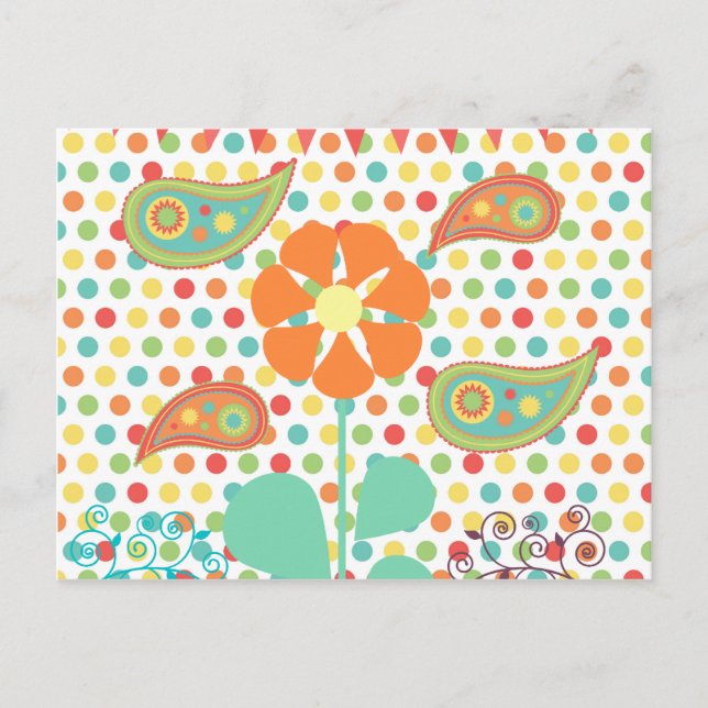 Flower Polka Dots Paisley Spring Whimsical Gifts Postcard (Front)