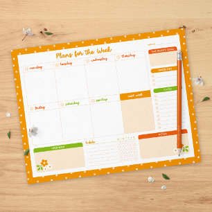 Flower Polka Dots Weekly Monday Start Planner Notepad