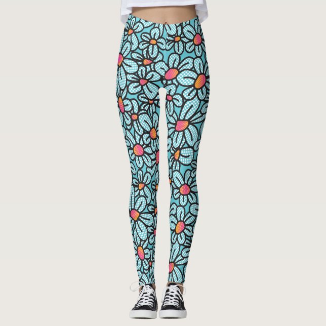 Flower Pop (Aqua) Leggings (Front)
