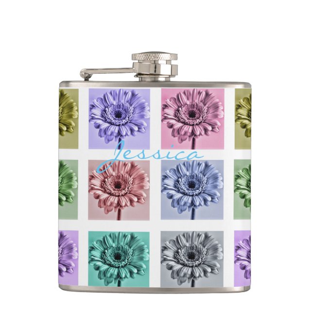 Flower Pop Art Hip Flask (Front)
