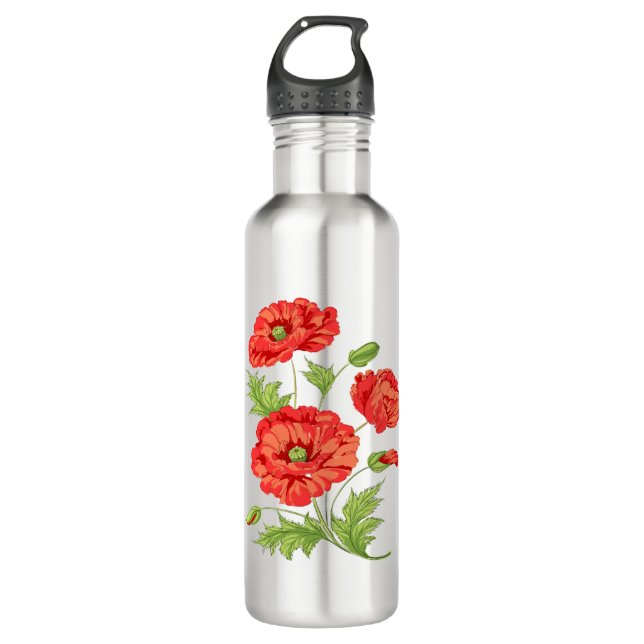 Flower poppy 710 ml water bottle (Front)