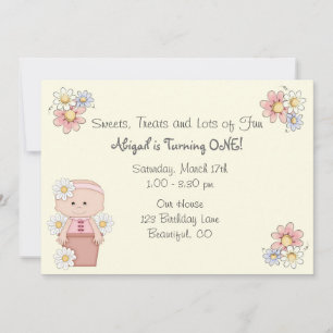 Flower Pot Baby 1st Birthday Invitations for Girls