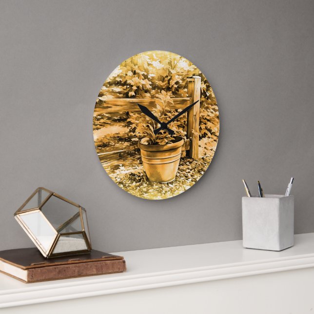 Flower Pot By the Fence Wall Clock (Office)