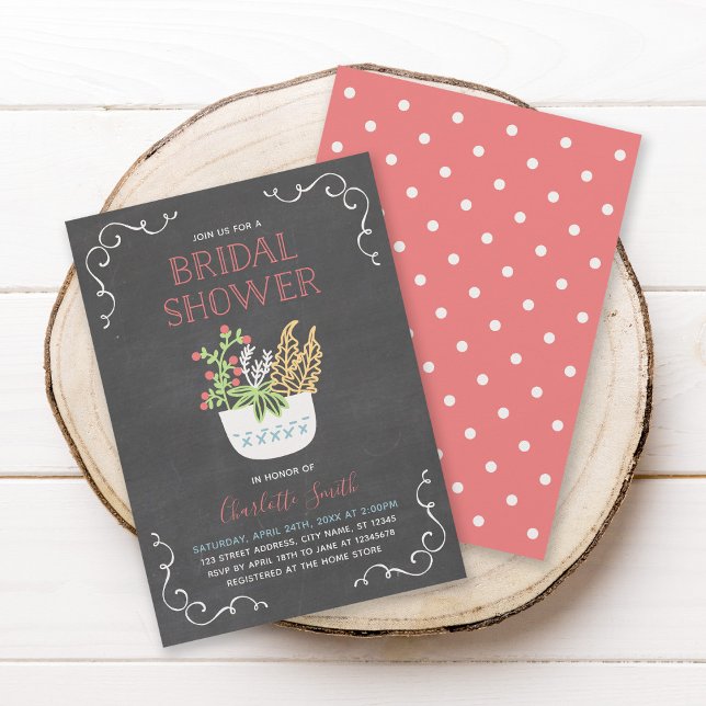 Flower Pot Chalkboard Bridal Shower Invitation (Creator Uploaded)
