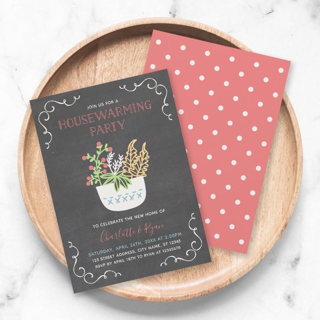 Flower Pot Chalkboard Housewarming Party Invitation (Creator Uploaded)