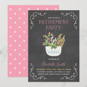 Flower Pot Chalkboard Pink Retirement Party Invitation