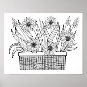 Flower Pot Colouring Page Art Poster