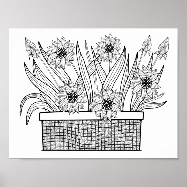Flower Pot Colouring Page Art Poster (Front)