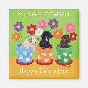 Flower Pot Labrador Puppies Magnet