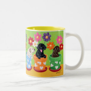 Flower Pot Labrador Puppies Two-Tone Coffee Mug