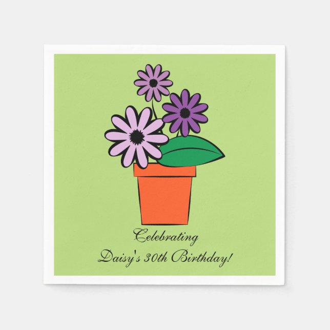 Flower Pot Purple Daisies Personalised Napkin (Front)