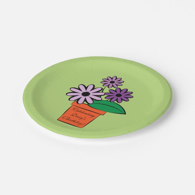 Flower Pot Purple Daisies Personalised Paper Plate (Angled)