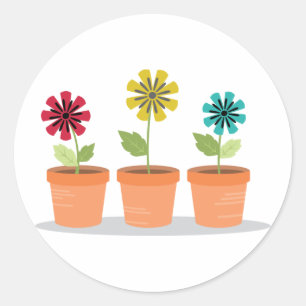 Flower Pots Classic Round Sticker