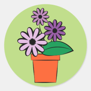 Flower Pots Purple Daisies Classic Round Sticker