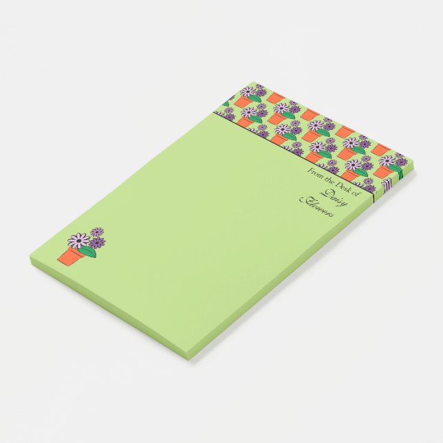 Flower Pots Purple Daisies Personalised Post-it Notes (Angled)