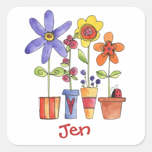 flower pots square sticker (Front)